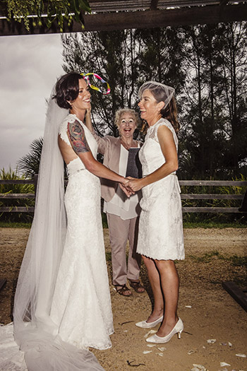 Rainbow Pride Celebrant Candice & Maisie Wedding Three Blue Ducks on the Farm Byron Bay